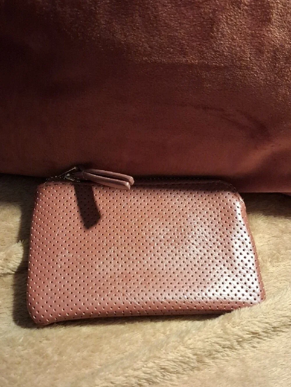 Universal Thread Perforated Wristlet in Mauve Pink